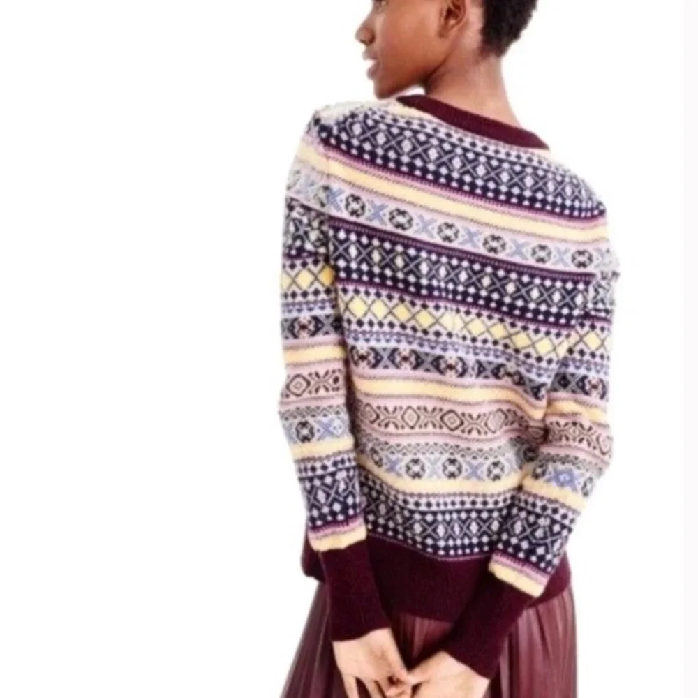 J. Crew Lambs Wool Sequin Fair Isle Sweater Size XSP